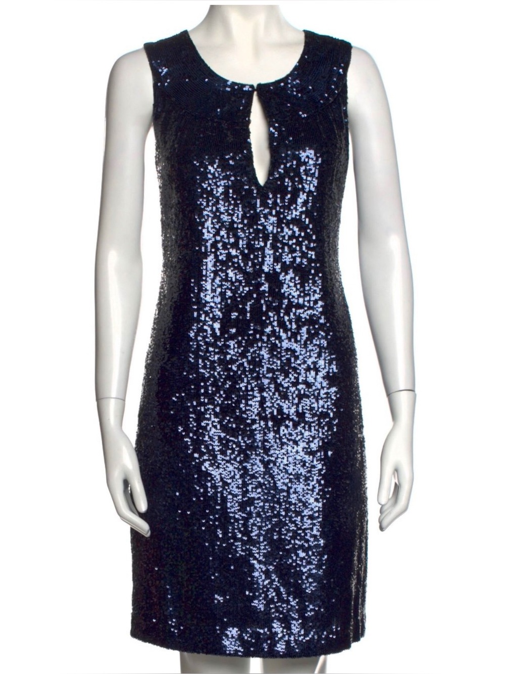 🫶 Tory Burch Kylie Silk Sequined Navy Blue Sheath Dress ~ Size 10